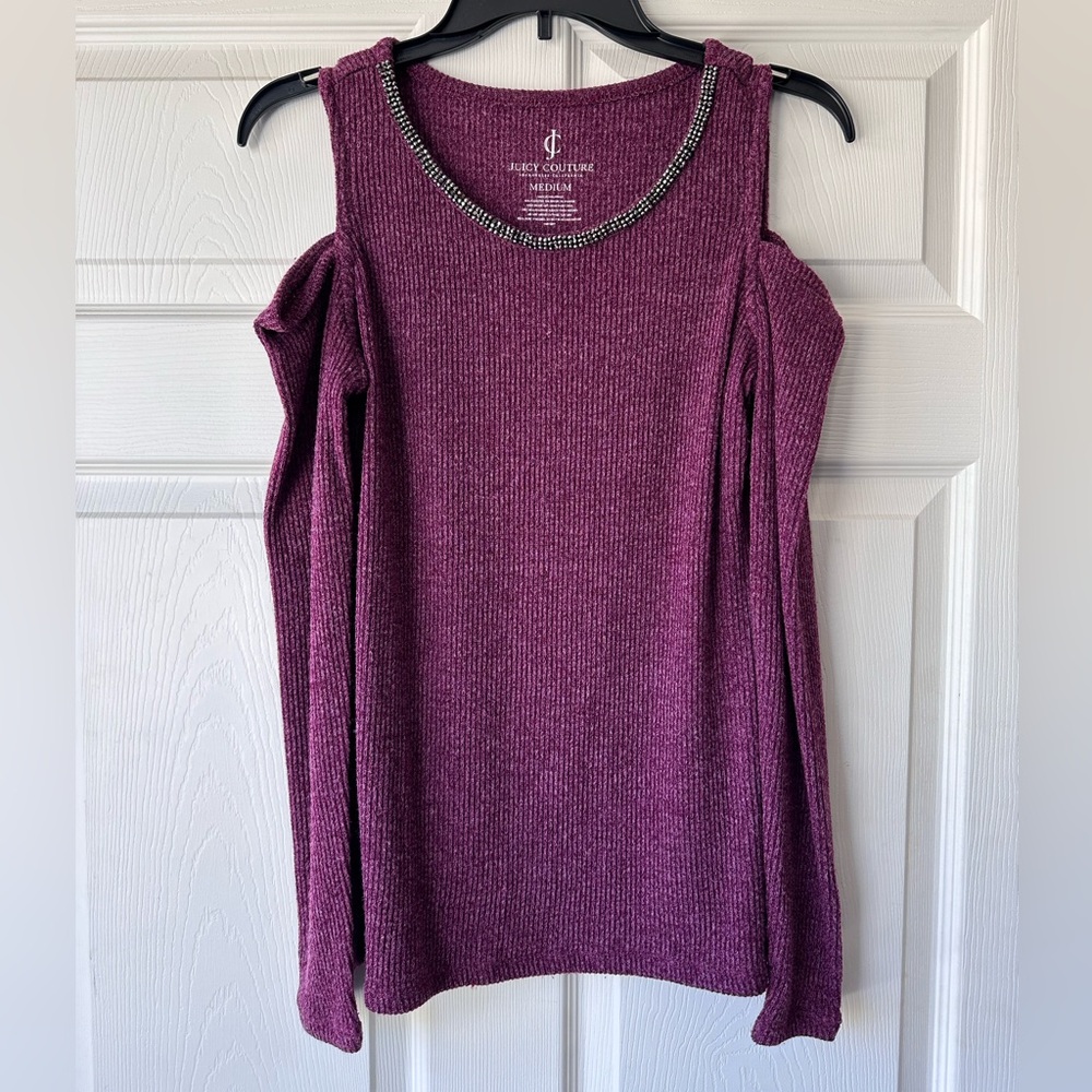 Juicy Couture Purple Cold Shoulder Sweater with Sparkle Detail
